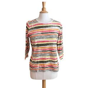 Kim Rogers 100% Cotton Perfectly Soft 3/4 Sleeve Striped T-Shirt, L